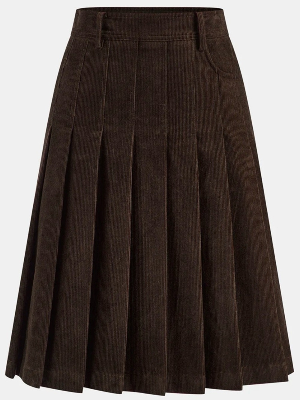 Classic Dark Brown Pleated Corduroy Skirt